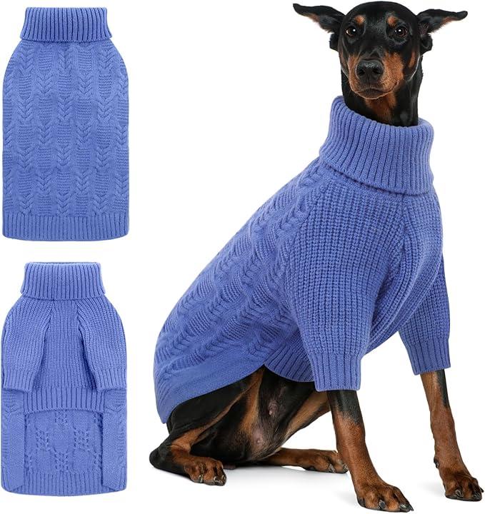 ASENKU XL Dog Sweater, Dogs Sweaters for Extra Large Dogs Girls Boys, Fall Winter Turtleneck Pullover Pet Christmas Sweatshirt, Blue XL