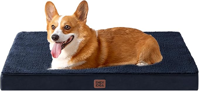 EHEYCIGA Orthopedic Dog Beds for Large Dogs with Removable Washable Cover for Crate, Navy, 35x23