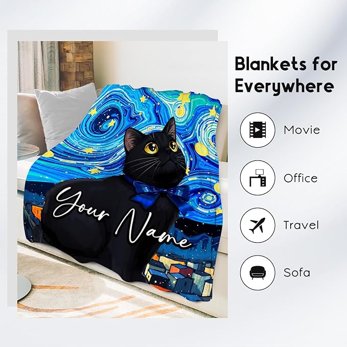 Kids Blanket - Custom Cat Blankets for Cat Lovers - Lightweight Flannel Soft Cute Throws Gifts for Room Decor/Bed/Sofa - 4 Sizes