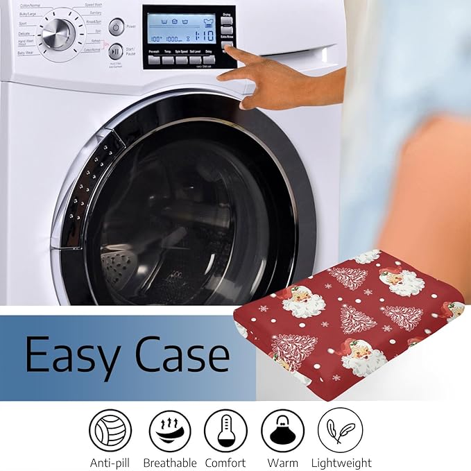 Christmas Santa Claus Throw Blankets, Xmas Soft Lightweight Anti Pilling Aldult Fleece Blanket for Women, 50x60 Inches Winter Tree Snowflake Red Decorative Blanket for Chair Couch Living Bedroomn