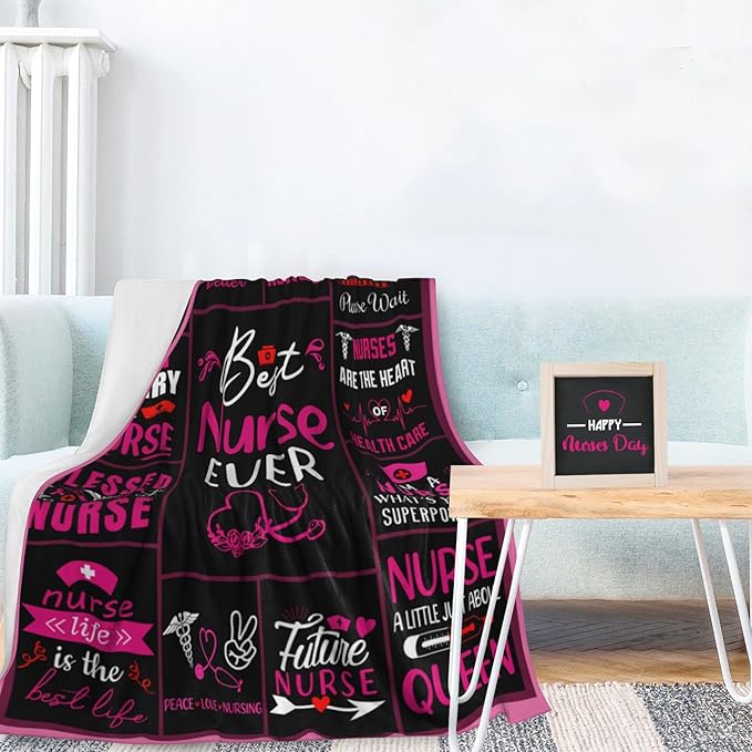 Nurse Theme Blanket, Nurse Gifts for Women, Gifts for Nurses Female, Cozy Lightweight Warm Throw Blanket, Nurse Appreciation Gift, Nurse Practitioner Gift, Nursing Student Gift Blanket 50" x 40"