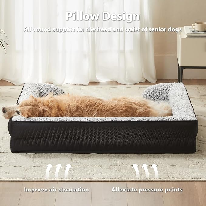 Orthopedic Dog Bed for Large Dogs, Egg Crate Foam Bed for Large Dogs, Equipped with Removable Waterproof Pillow Cover and Anti-Slip Bottom, Pet Bed