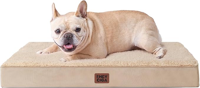 EHEYCIGA Orthopedic Medium Dog Beds for Small Dogs with Removable Washable Cover for Crate, Khaki, 30x20
