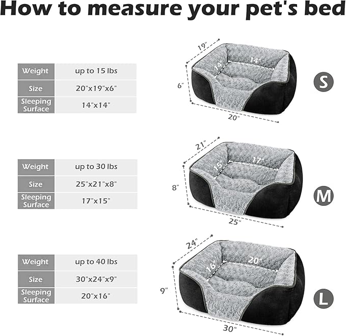 INVENHO Medium Dog Bed Rectangle Washable Orthopedic Soft Calming Sleeping Pet Cuddler with Anti-Slip Bottom