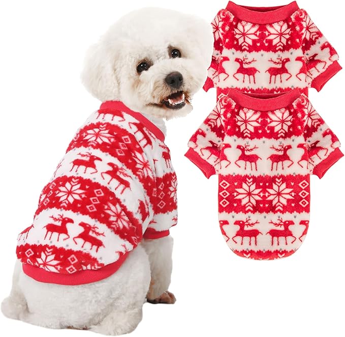 Dog Sweater, 2 Pack Dog Sweaters for Small Dogs or Cats, Girl or Boy, Warm Dog Clothes Shirt Coat for Winter Christmas (Christmas Red, White, X-Large)