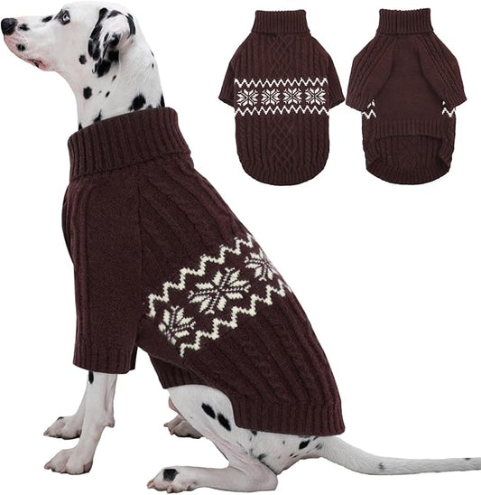 Kuoser Dog Sweater XL, Dog Sweaters for Large Dogs Boy Girl, Warm Pullover Doggie Cable Knitwear for Christmas, Winter Dog Clothes Pet Apparel for Labrador Beagle, Coffee XL