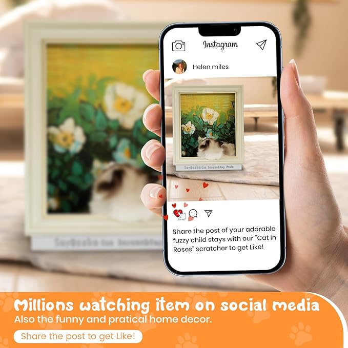 Painting Cat Scratcher Bed CartBoard Cat House Beds for Indoor Cats Half-Surround Design W/Horizontal Cat Scratcher Scratching Board W/Catnip (Rose, Medium - Large)