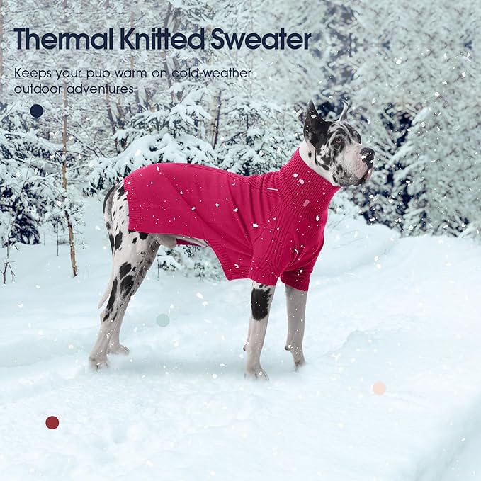 IECOii XXXL Dog Sweater,Warm Dog Sweaters for Extra Large Dogs Girl Boy,Stretchy & Cozy,Turtleneck Knitted Pullover for Pet Wear On Holiday,Easy On Doggy Sweatshirt for Labrador (Rose red,XXXL)