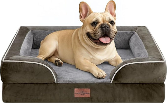 Comfort Expression Orthopedic Dog Bed for Medium Dogs 28x19 Inch, Waterproof Egg Crate Foam Medium Pet Bed with Removable Bolsters, Dog Couch with Washable Cover & Non-Slip Bottom, Dark Green
