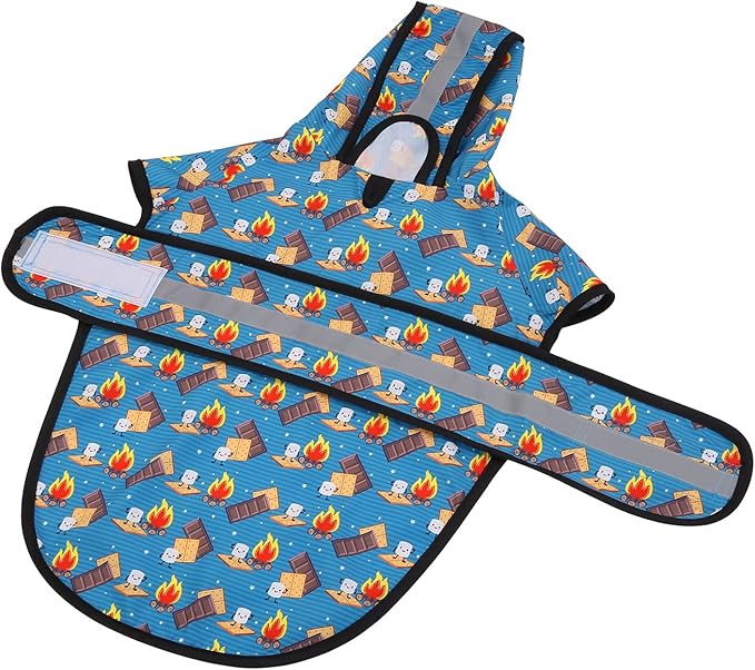 HDE Dog Raincoat Jacket Reflective Adjustable Hooded Pet Poncho Rain Coat with Leash Hole for Small to X-Large Dogs Happy Camper - L