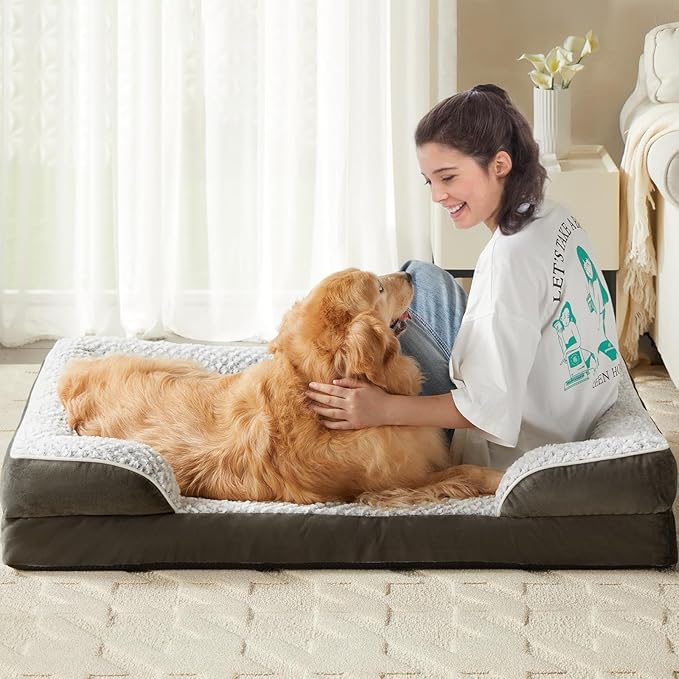 Orthopedic Dog Bed for Extra Large Dogs, Egg Crate Foam Bed for Extra Large Dogs, Equipped with Removable Waterproof Pillow Cover and Anti-Slip Bottom, Pet Bed