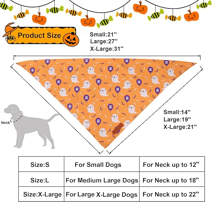 ADOGGYGO Halloween Dog Bandanas, Ghost Pumpkin Dinosaur Pet Scarf, Multi Size, Halloween Bandanas Costumes for Medium Large Dogs (Large)