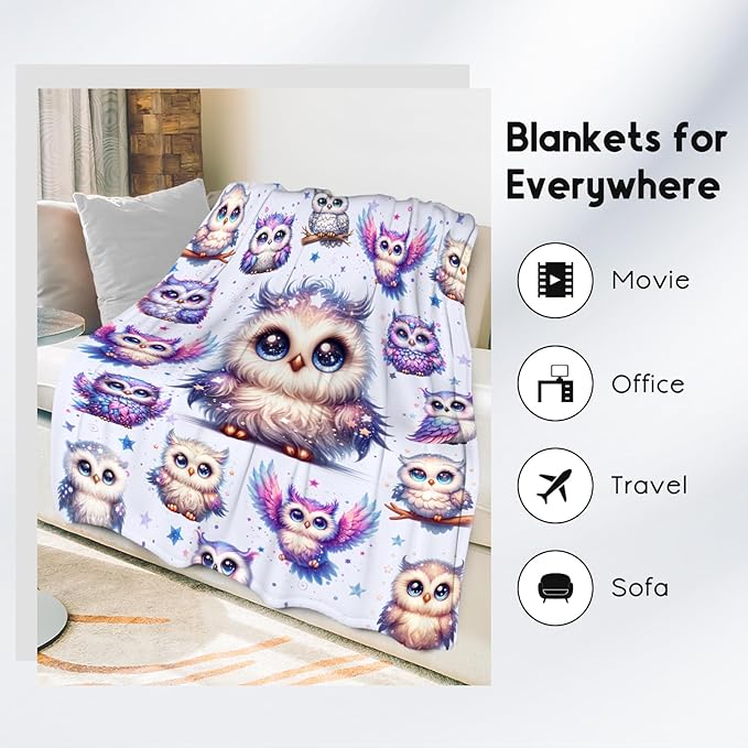 Toddlers Blanket Gifts, Girls Owl Blankets, Cute Owl Gifts for Granddaughter Daughter, Soft Fleece Kids Throw for Couch, 40"x50"
