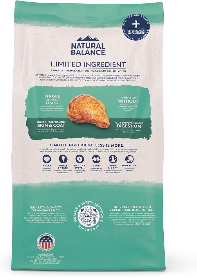 Natural Balance Limited Ingredient Adult Grain-Free Dry Dog Food, Chicken & Sweet Potato Recipe, 4 Pound (Pack of 1)