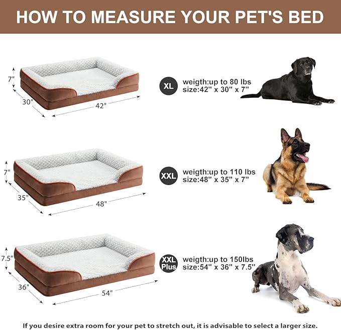 Orthopedic Dog Bed for Large Dogs, Egg Crate Foam Bed for Large Dogs, Equipped with Removable Waterproof Pillow Cover and Anti-Slip Bottom, Pet Bed