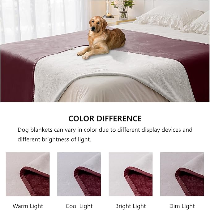 Waterproof Blanket for Bed Protection, Washable Dog Blankets for Couch, Soft Reversible Pet Throw Furniture Protector Cover for Sofa-82"x108",Burgundy Red+Cream