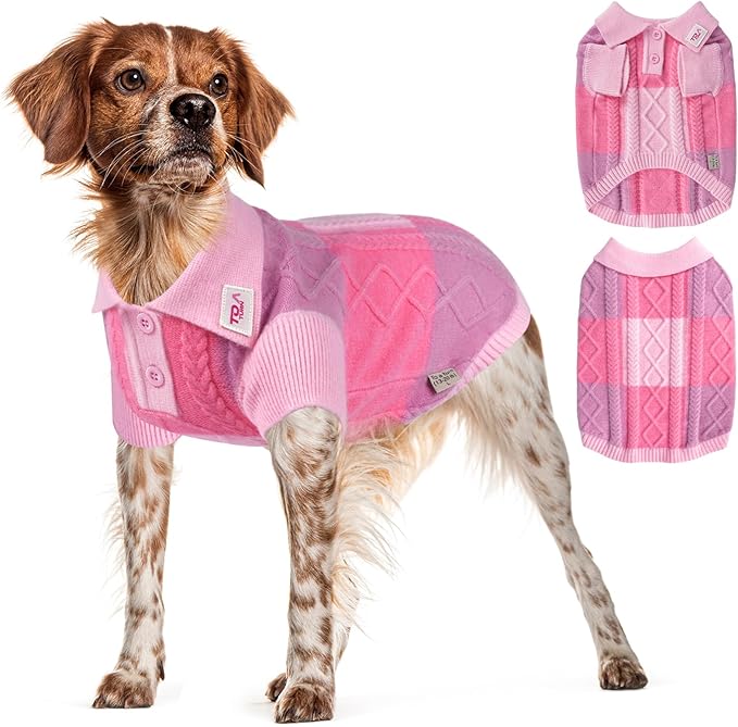 Pullover Dog Sweater,Half Chest Lapel Design Pet Sweaters for Dogs Boys or Girls,Pet Knitted Dog Clothes,Pet Clothing,Suitable for Various Sizes or Breeds Dogs Sweaters(Pink Group,3XL)