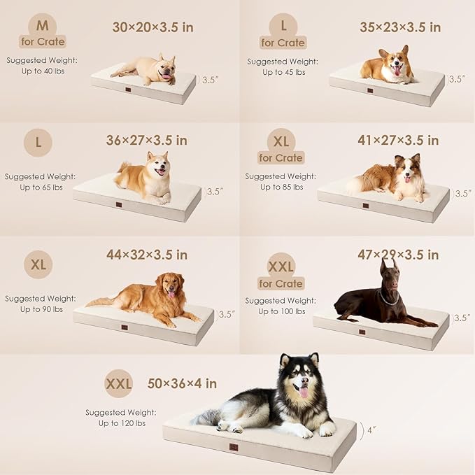 EHEYCIGA Orthopedic Medium Dog Beds for Small Dogs with Removable Washable Cover for Crate, Camel, 30x20