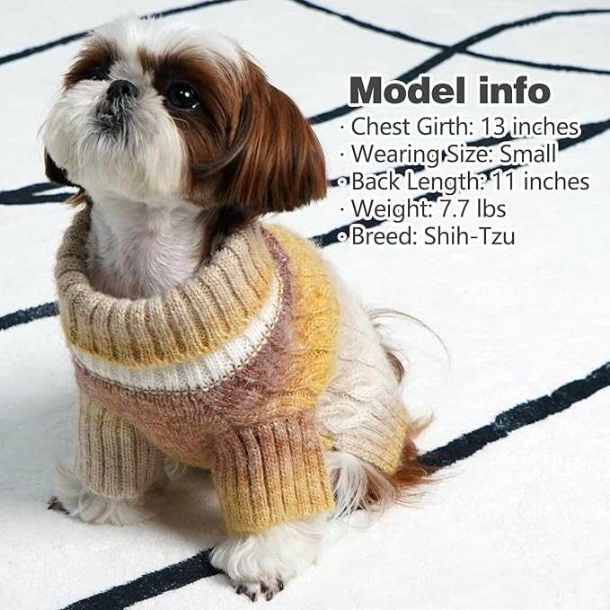 KYEESE Dog Sweater for Small Dogs Thick Cable Knit Dog Turtleneck Knitwear Warm with Sleeves Puppy Sweater Fuzzy, Brown, Small