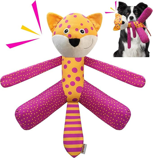 Squeaky Dog Toys, Canvas Fabric Sturdy Dog Toy Built-in Crinkle Paper, Cute Leopard Interactive Dog Toys for Small and Medium Dogs