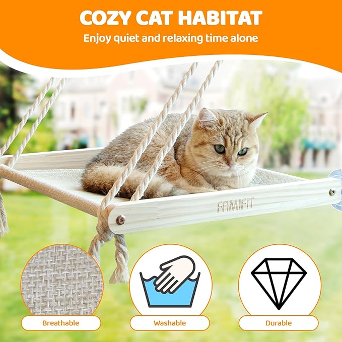 Cat Window Perch, Easy to Assemble Hammock for Window, Indoor/Outdoor Cat Seat/Bed Supports 40 lbs (Drilling-Free), 1 Pack