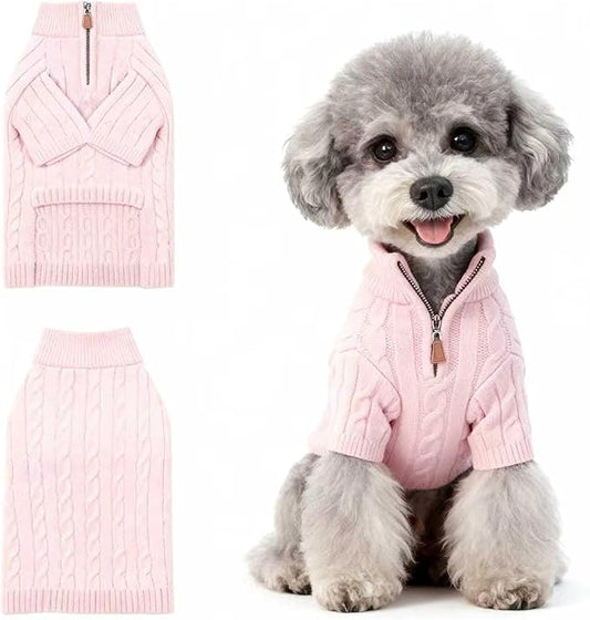 Small/Medium Dog Sweater, Warm Dog Winter Coat w/Sleeves, Comfortable High Neck Premium Dog Clothes for Mini Poodle-Best for Holidays, Daily Walks S Pink