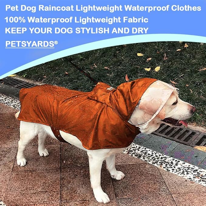 Pet Raincoat Packable Hooded Dog Rain Jacket Reflective Strips Lightweight Adjustable Poncho for Small Medium Large Dogs Orange XXL, XXL (Back:24 Inches)