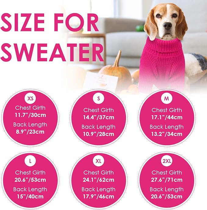 SUNFURA Dog Sweater Large Size Dogs, XL Dog Sweaters for Winter, Extra Large Breeds Girl Boy Pullover, Pet Knitted Knitwear Fall Sweatshirt for Pitbull, Labrador Retriever, Hot Pink X-Large