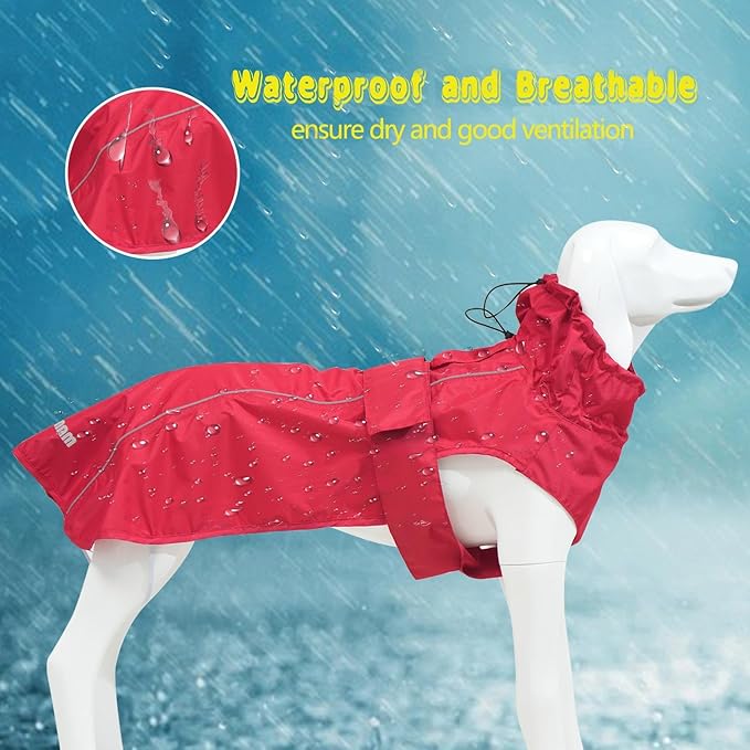 Adjustable Waterproof Dog Raincoat for Dogs,Lightweight Pet Rain Jacket Puppy Clothes with Reflective Strip for Small Medium Large Dogs (Red, Small)