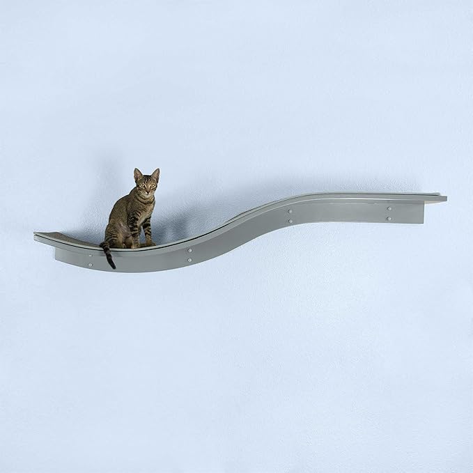 THE REFINED FELINE 60 Inch Lotus Branch Cat Shelf in Smoke Gray Right Facing with Replaceable Carpet, Playing, Climbing, & Lounging Cat Shelves and Perches for Wall