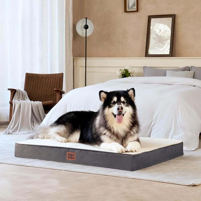 EHEYCIGA Orthopedic Dog Beds for Large Dogs with Removable Washable Cover for Crate, Beige, 35x23
