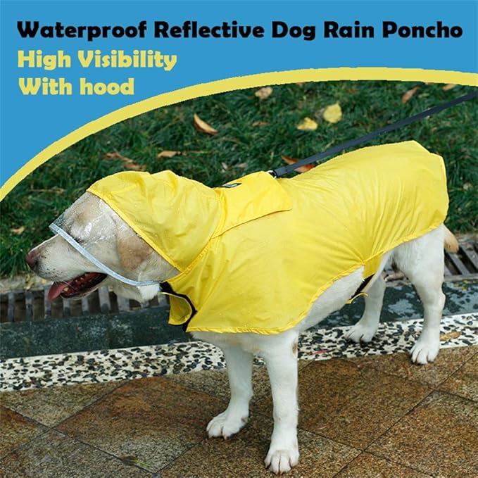 Pet Raincoat Packable Hooded Dog Rain Jacket Reflective Strips Lightweight Adjustable Poncho for Small Medium Large Dogs Yellow XL