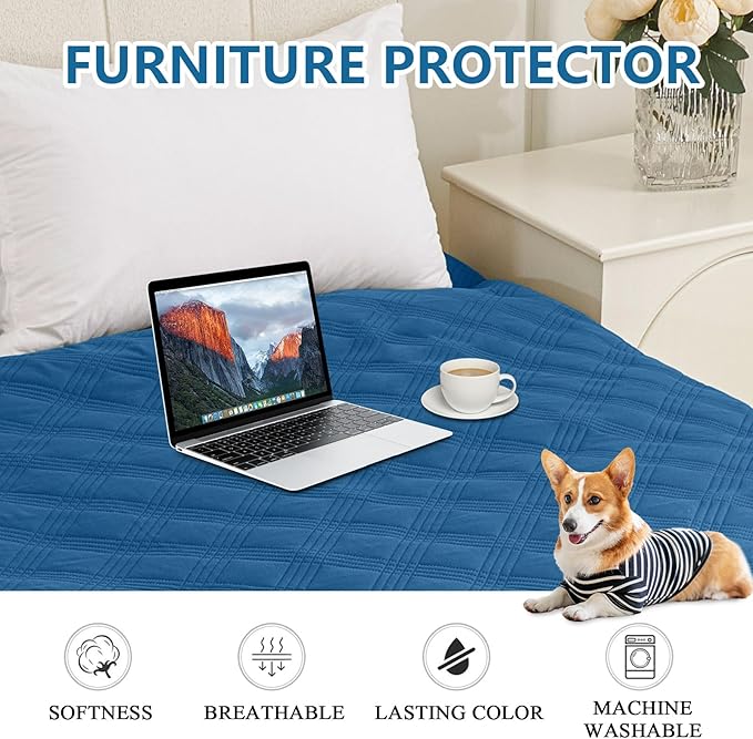 hyha Waterproof Dog Blanket, Reversible Pet Bed Blanket, Soft Sofa Couch Cover for Dogs Washable, Waterproof Pet Couch Covers for Sofa Puppy Cats Furniture Protector(52"x82", Navy Blue/Blue)