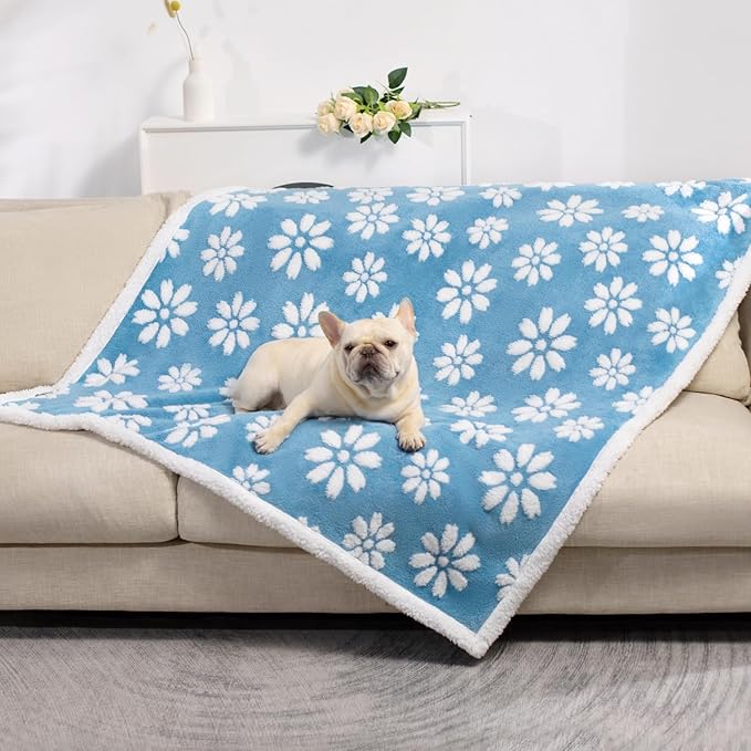 Waterproof Blanket for Dog Cat or Adult, Cute 3D Textured Flower Dog Blanket for Bed Couch Sofa, Soft Liquid Pee Proof Pet Furniture Protector, 60"x80", Blue