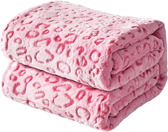 FY FIBER HOUSE Flannel Fleece Leopard Print Throw Blanket Super Soft Lightweight Fluffy Twin Blankets for Couch, 60"X80",Hot Pink