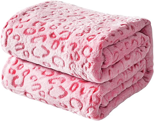 FY FIBER HOUSE Flannel Fleece Leopard Print Throw Blanket Super Soft Lightweight Fluffy Twin Blankets for Couch, 90"X108",Hot Pink