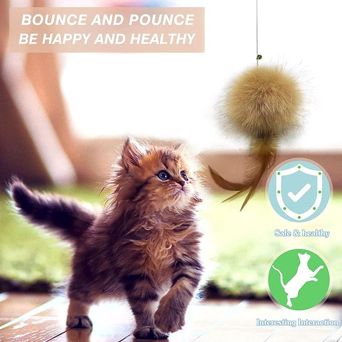 Cat Toys - Rainbow Wand, Feather Flips Plush Ball, Interactive Feather Teaser for Kitten Exercise - 3 Pack