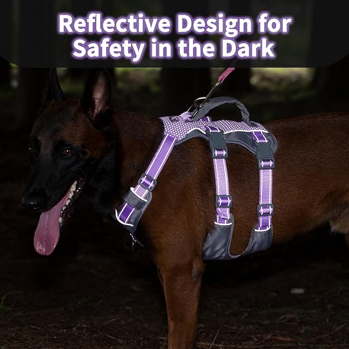 Huntboo Reflective Dog Harness with Handle, Escape Proof, No Slip, Breathable, Lightweight,Adjustable Lift Harness for Small, Medium,and Large Dogs Walking,Training,and Running Gear(Lavender Purple,L)
