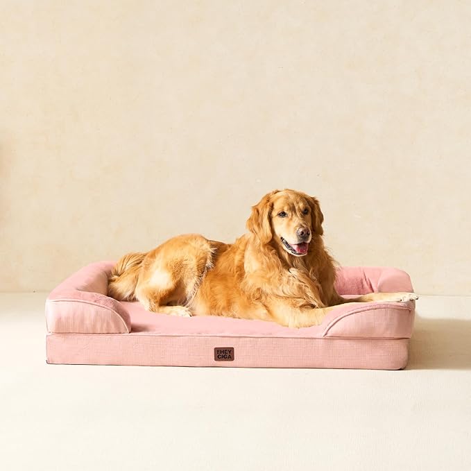 EHEYCIGA Orthopedic Dog Beds for Extra Large Dogs, Waterproof Memory Foam XXL Dog Bed with Sides, Non-Slip Bottom and Egg-Crate Foam Big Pet Couch Bed with Washable Removable Cover, Dusty Pink