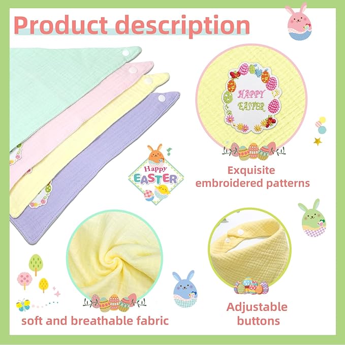 Easter Pet's Cotton Bandanas with Adustable Button for Medium Dog Solid Color Letter Embroidered Scarf,Yellow,Medium