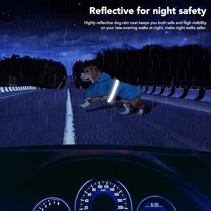 Weesiber Dog Raincoat, Waterproof Dog Rain Jacket with Leash Hole, Reflective Puppy Rainwear Hooded Pet Poncho Slicker for Walking (S, Blue)