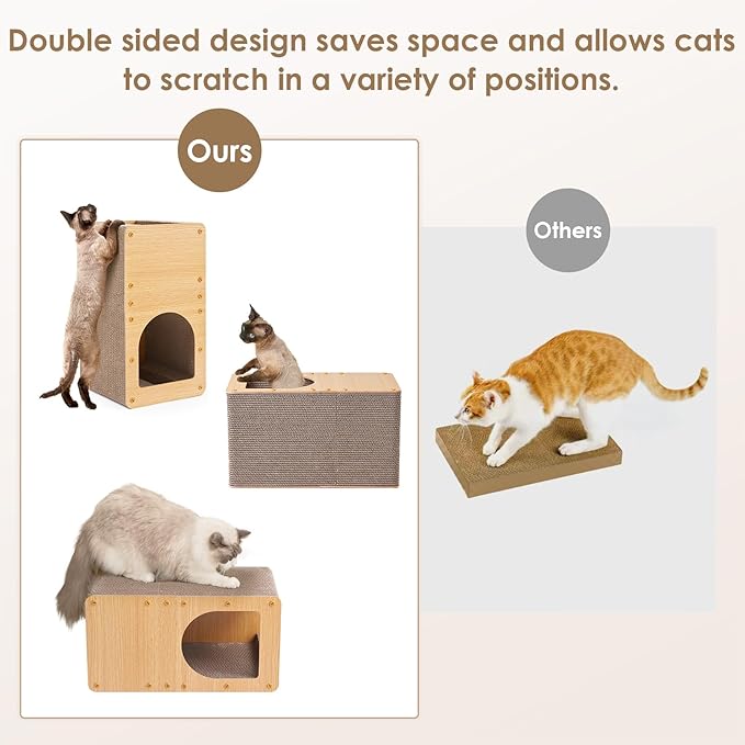 EHEYCIGA Cardboard Cat Scratcher House, 20-Inch Corrugated Cat Scratcher for Indoor Cats, Large Scratching Board Pad, Brown