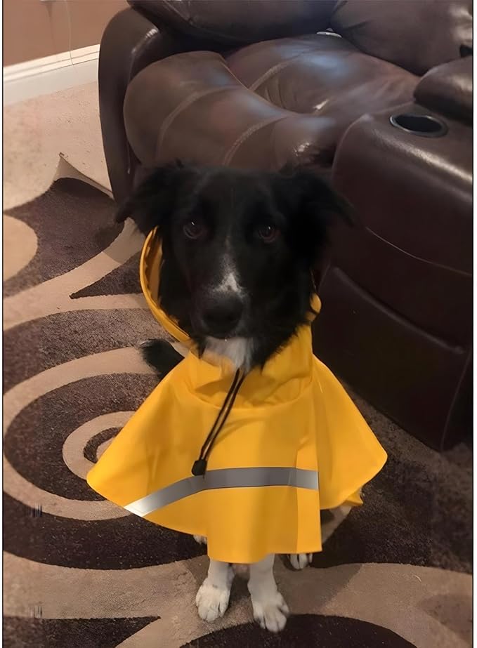 NACOCO Large Dog Raincoat Adjustable Pet Water Proof Clothes Lightweight Rain Jacket Poncho Hoodies with Strip Reflective (XXXL, Yellow)