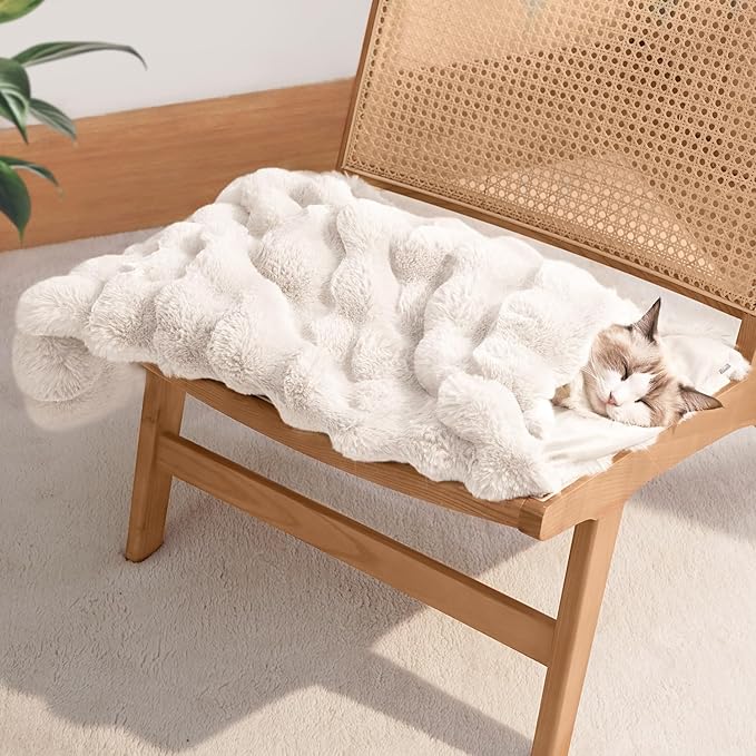 Dog Blanket Ultra Soft Fuzzy Faux Fur Cat Blankets for Indoor Cats Ultra Soft Plush Faux Fur Machine Washable Reversible Pet Throw Protector for Couch Furniture 39"X 30" White