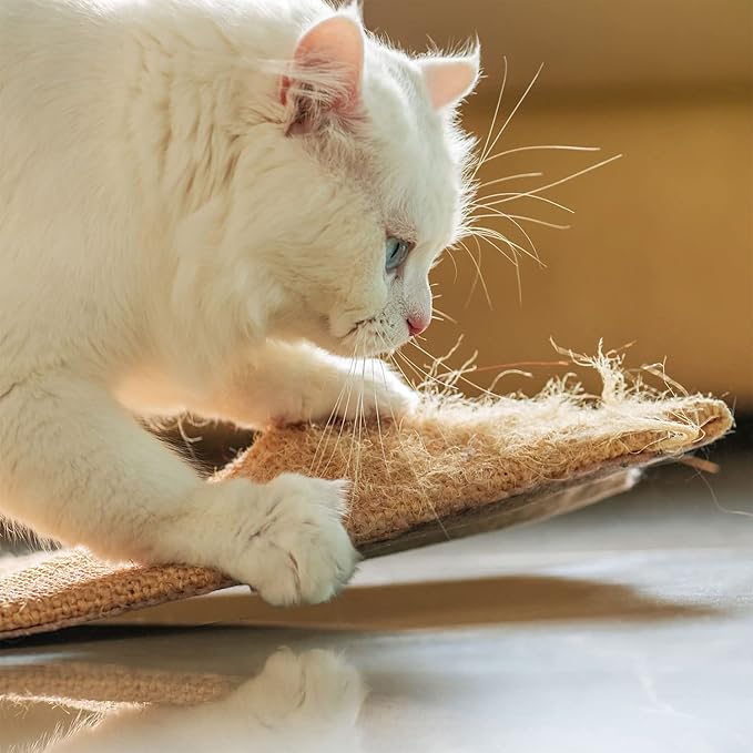 NAZVA Cat Scratcher Mat - 16”x12” (Pack of 2) - Natural Sisal Fabric Scratching Pad Velcro Furniture Carpets Sofas Couch Protector Rug - Beige