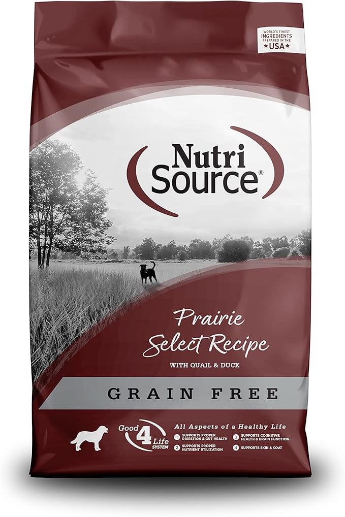 NutriSource Prairie Select Grain Free Dry Dog Food, Quail and Duck, 26LB