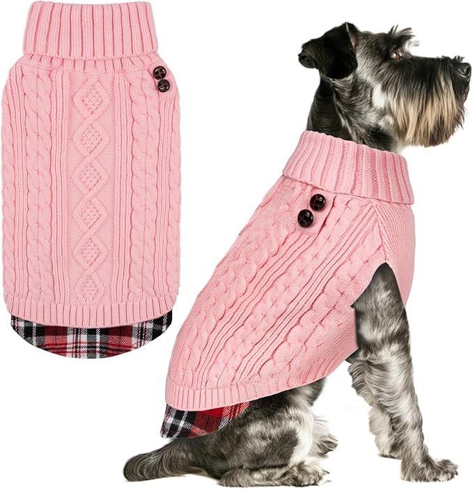 KYEESE Dog Sweater Stretchy Knitwear Cat Clothes Soft Pullover Dog Sweaters for Small Dogs Girl Comfy Pet Coat for Fall Winter Cold Weather Warm Turtleneck Small Dogs Sweater with Gingham Patchwork