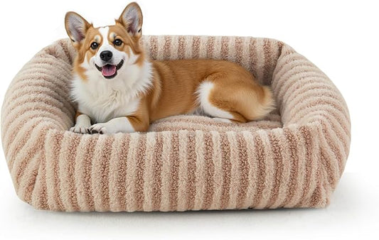 MIXJOY Dog Bed Medium Sized Dogs, Calming Dog Beds, Washable Pet Beds with Removable Cover, Rectangle Non-Slip Bottom Pet Bed, Suitable for Pets Up to 40lbs, 30"x24"x8", Beige