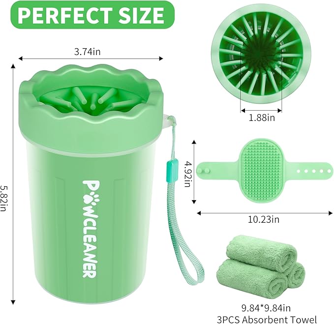 Dog Paw Cleaner, Washer, Muddy Pet Foot Cleaner for Small Medium Large Breed Dogs/Cats (with 3 absorbent towel) (Light Green, Medium)