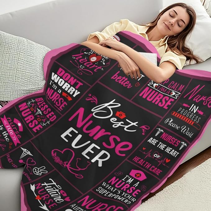 Nurse Theme Blanket, Nurse Gifts for Women, Gifts for Nurses Female, Cozy Lightweight Warm Throw Blanket, Nurse Appreciation Gift, Nurse Practitioner Gift, Nursing Student Gift Blanket 50" x 40"